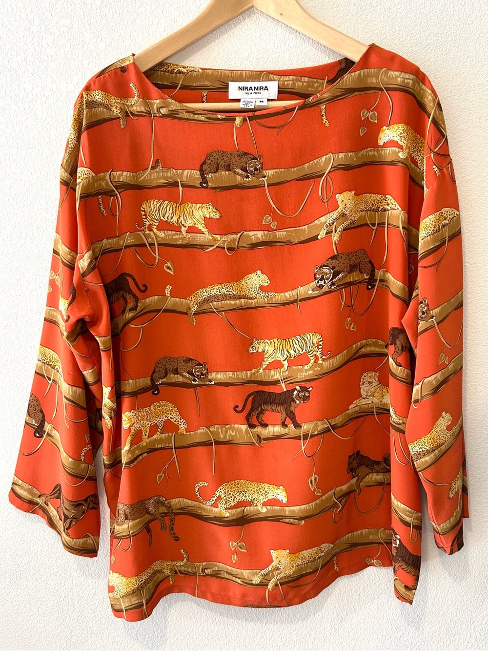 NIRA NIRA 100% Silk Cheetah Tunic Top Retro Designer Luxury Slow Fashion Size M